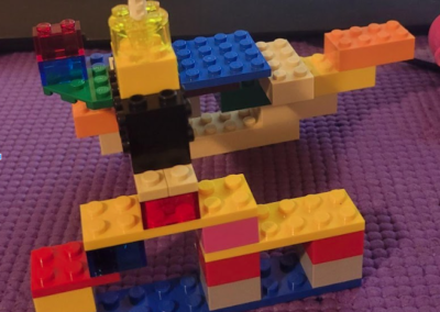 Photograph of a Lego Serious Play student project with multi color blocks.